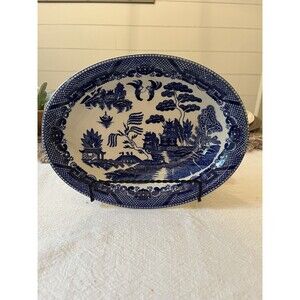 Antique Blue‎ Willow Oval Veg. Serving Bowl 10 Inch. Japan. Small chip on back.